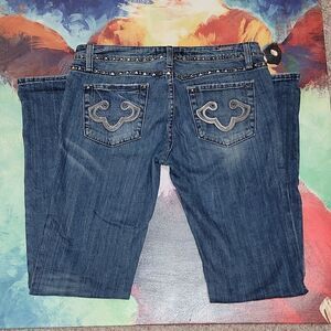 ReRock for Express Studded Straight Jeans Medium Wash Designed Pockets 10 10L